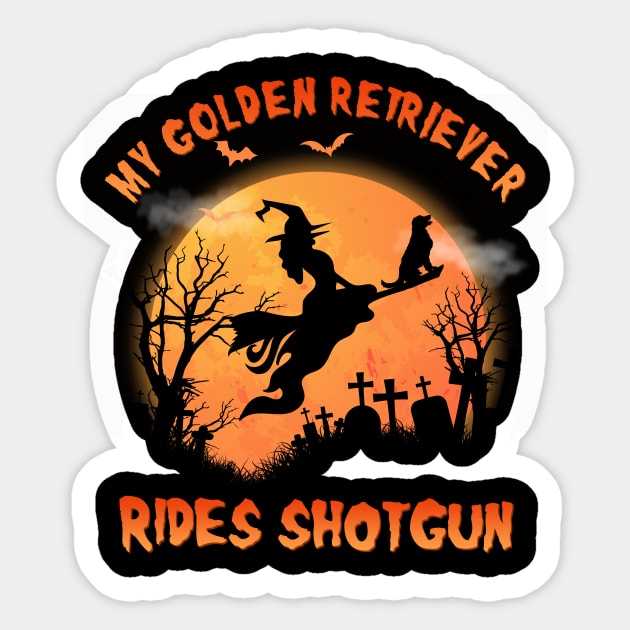 Golden Retriever Rides Shotgun Funny Dog Lover Halloween Gift.png Sticker by blacks store